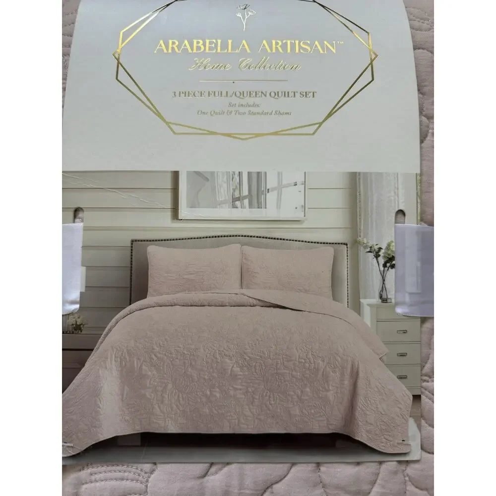 NWT Arabella Artisan 3-Piece Full/Queen Quilt Set – Soft Blush Pink / Floral